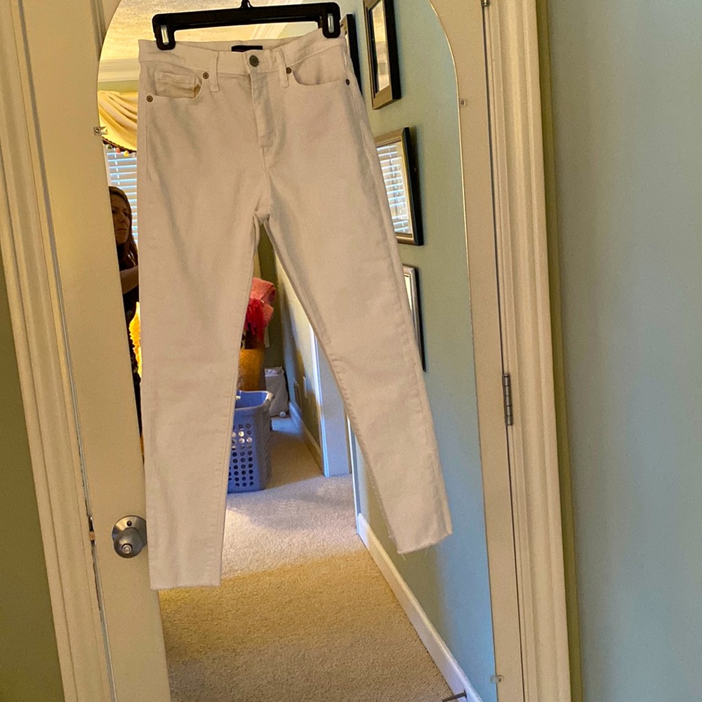 Frayed hem high waist white Jeans